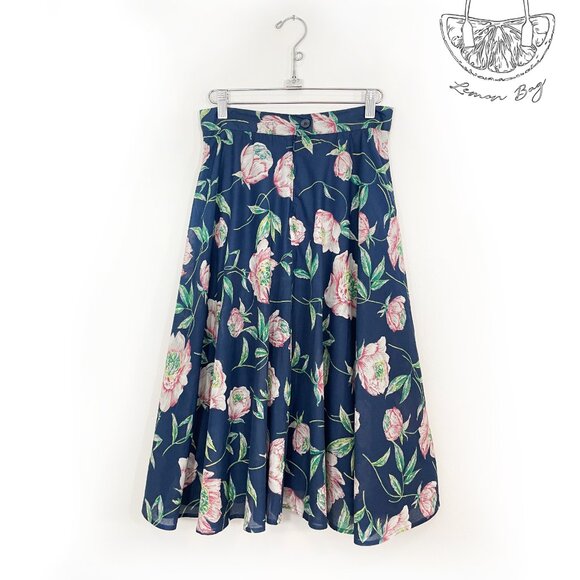 French Connection / Midi Pleated Skirt / Color Dark Blue Floral / Size XS - Picture 4 of 6